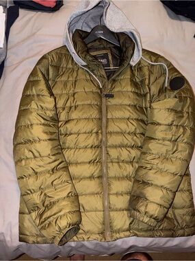 Buffalo David Bitton Olive Green Puffer Jacket with Gray Hood
